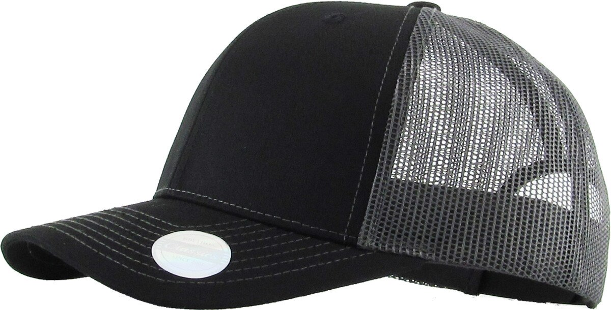Black Dark Gray Two Tone Classic 6 Panel Trucker Mesh Snapback Side View